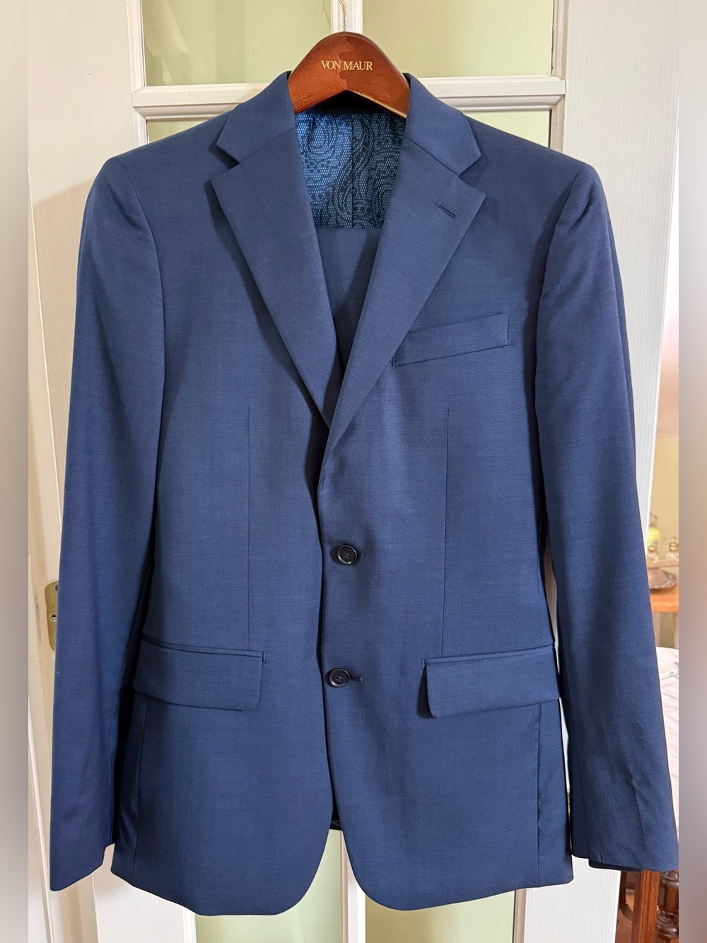 TALLIA Men's Navy Blue Two-Button Suit Jacket Wool SZ 38 R (#71)